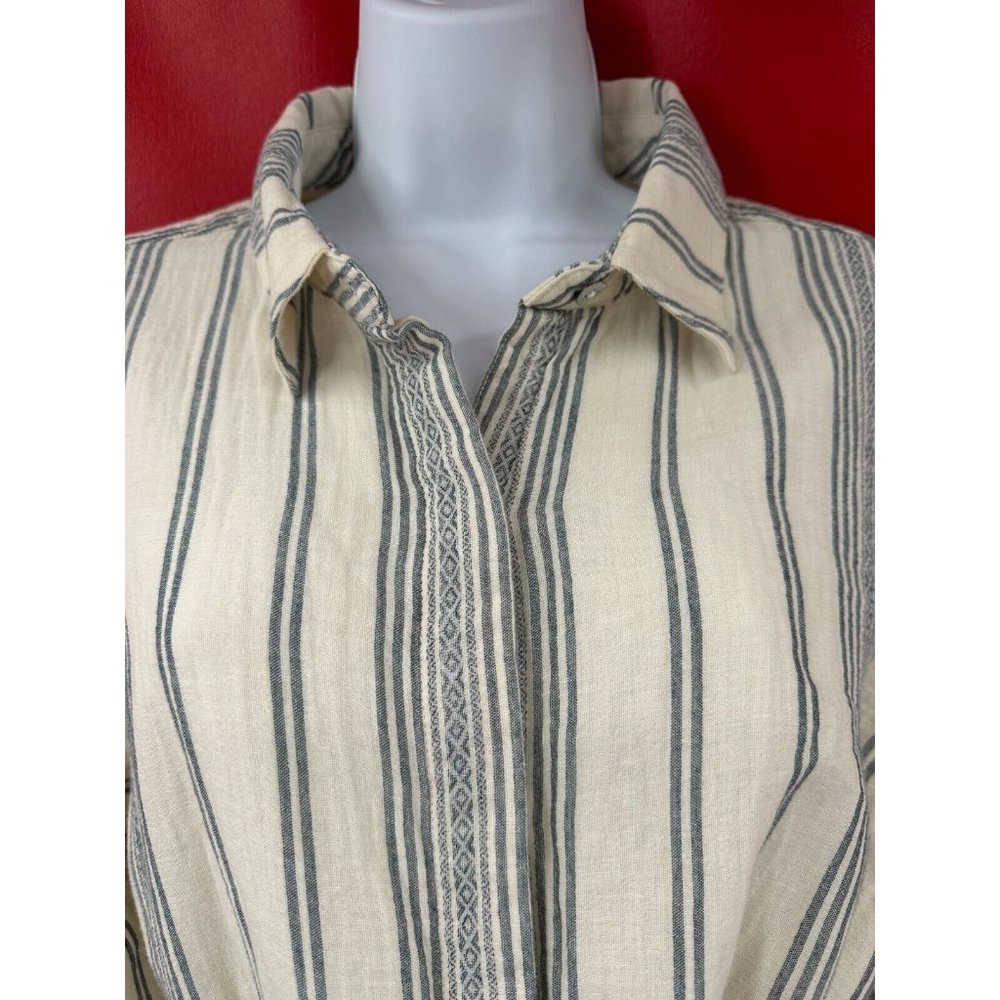 Faherty Dream Gauze Organic Cotton Iris In Cream Tidal Wave Dobby Dress Sz L NWT - Picture 4 of 15
